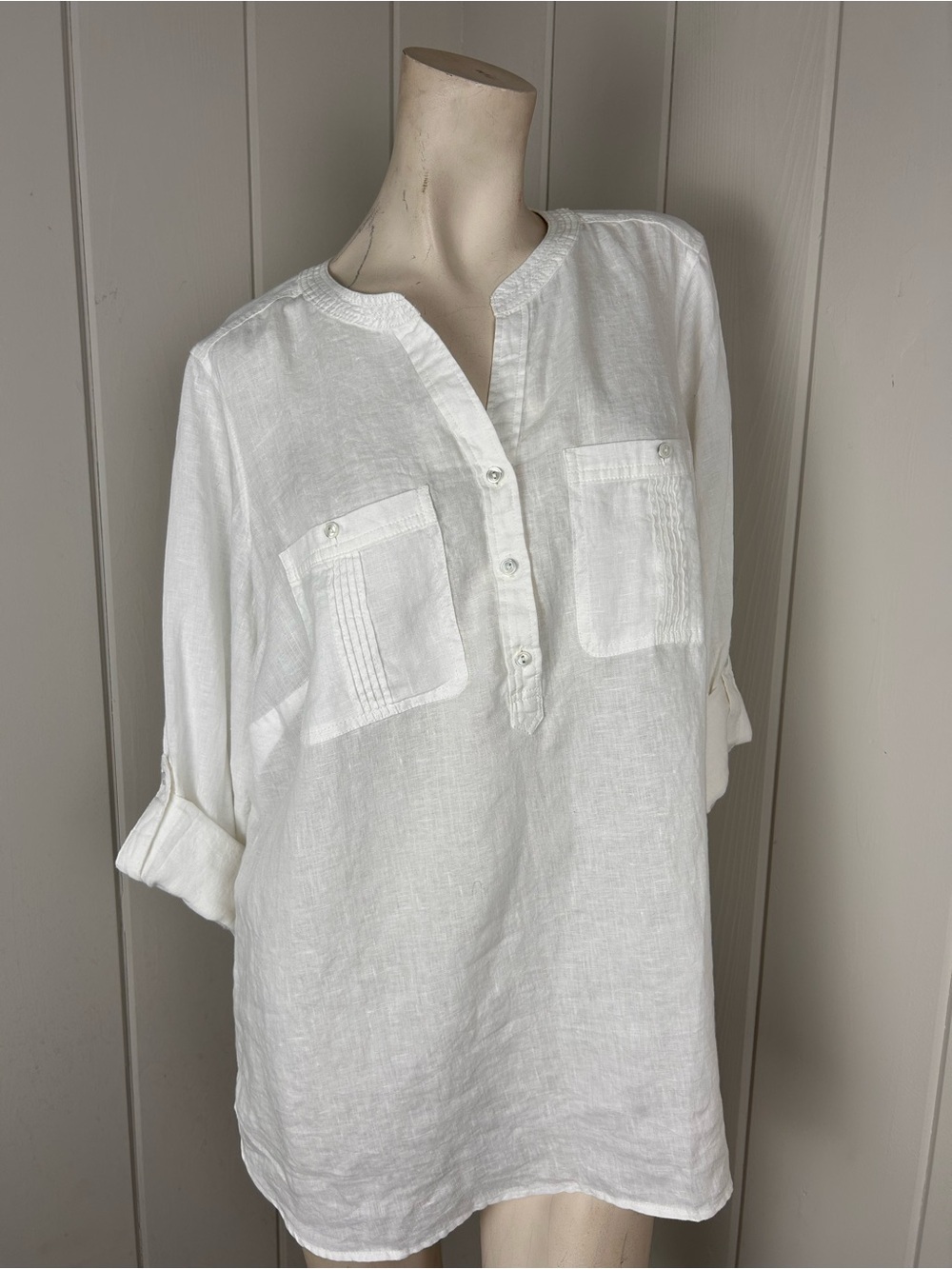 New Talbots Linen Top 1X White Button Front Tunic Blouse Plus Size Lightweight